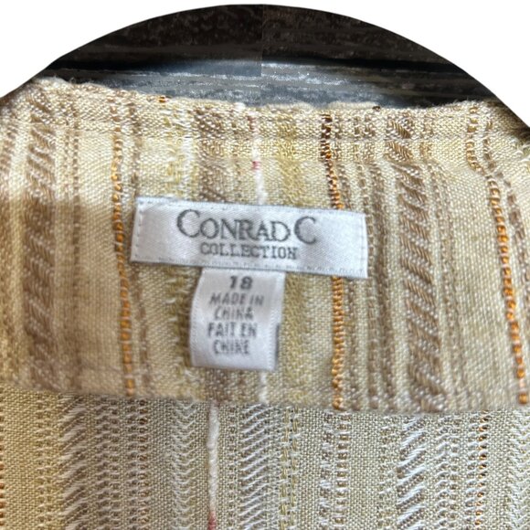 Vintage Linen Blend Womens Jacket Size 18 Neutral Padded Shoulder Textured - Picture 5 of 6